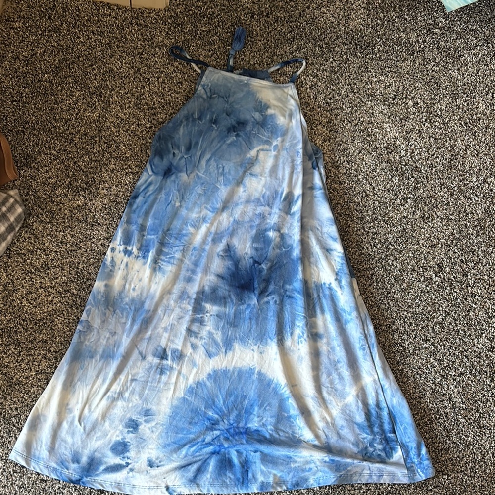 Blue Tie-Dye Halter Dress